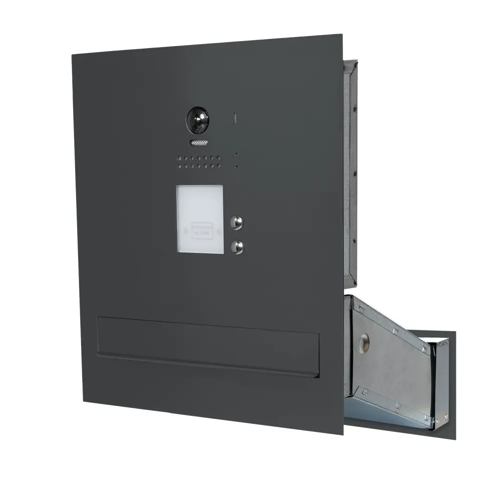 Duża skrzynka na listy z dwoma przyciskami, wideodomofonem i czytnikiem RFID SDVM DUO 2P