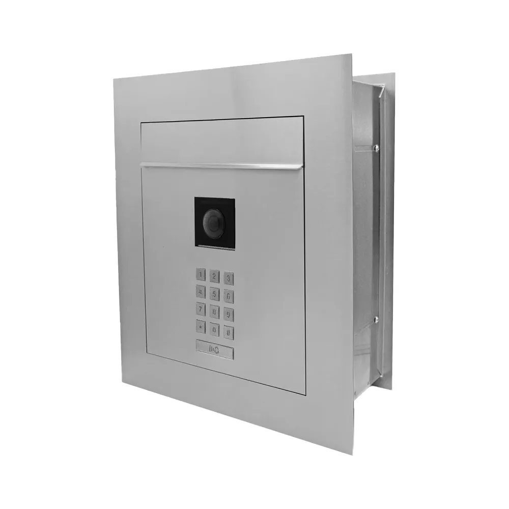 Mała skrzynka na listy z wideodomofonem, klawiaturą mechaniczną i ramą dekoracyjną SMVM X RA