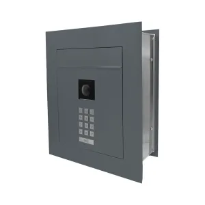 Mała skrzynka na listy z wideodomofonem, klawiaturą mechaniczną i ramą dekoracyjną SMVM X RA