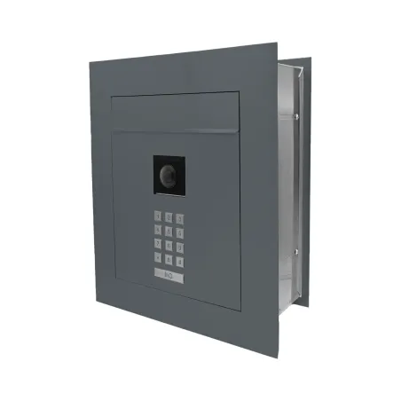 Mała skrzynka na listy z wideodomofonem, klawiaturą mechaniczną i ramą dekoracyjną SMVM X RA