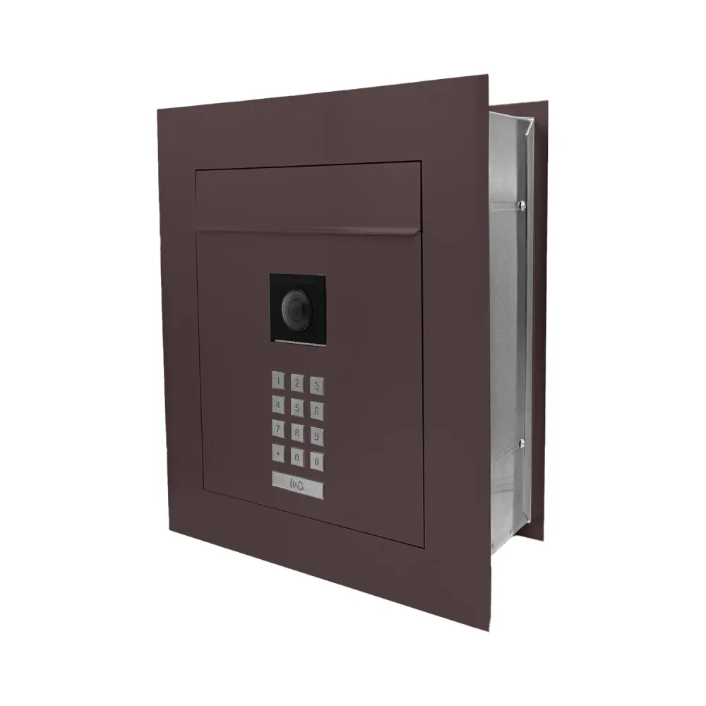 Mała skrzynka na listy z wideodomofonem, klawiaturą mechaniczną i ramą dekoracyjną SMVM X RA